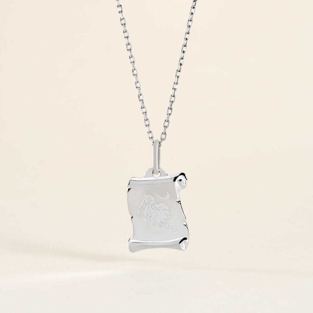 Pendentif Zodiaque Parchemin Argent Blanc - Bijoux personnalis&eacute;s Famille | Marc Orian
