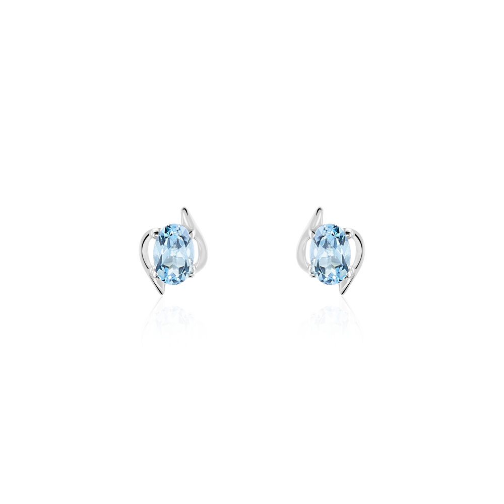 Boucles D'oreilles Puces Vrille Ovale Or Blanc Topaze - Puces Femme | Marc Orian