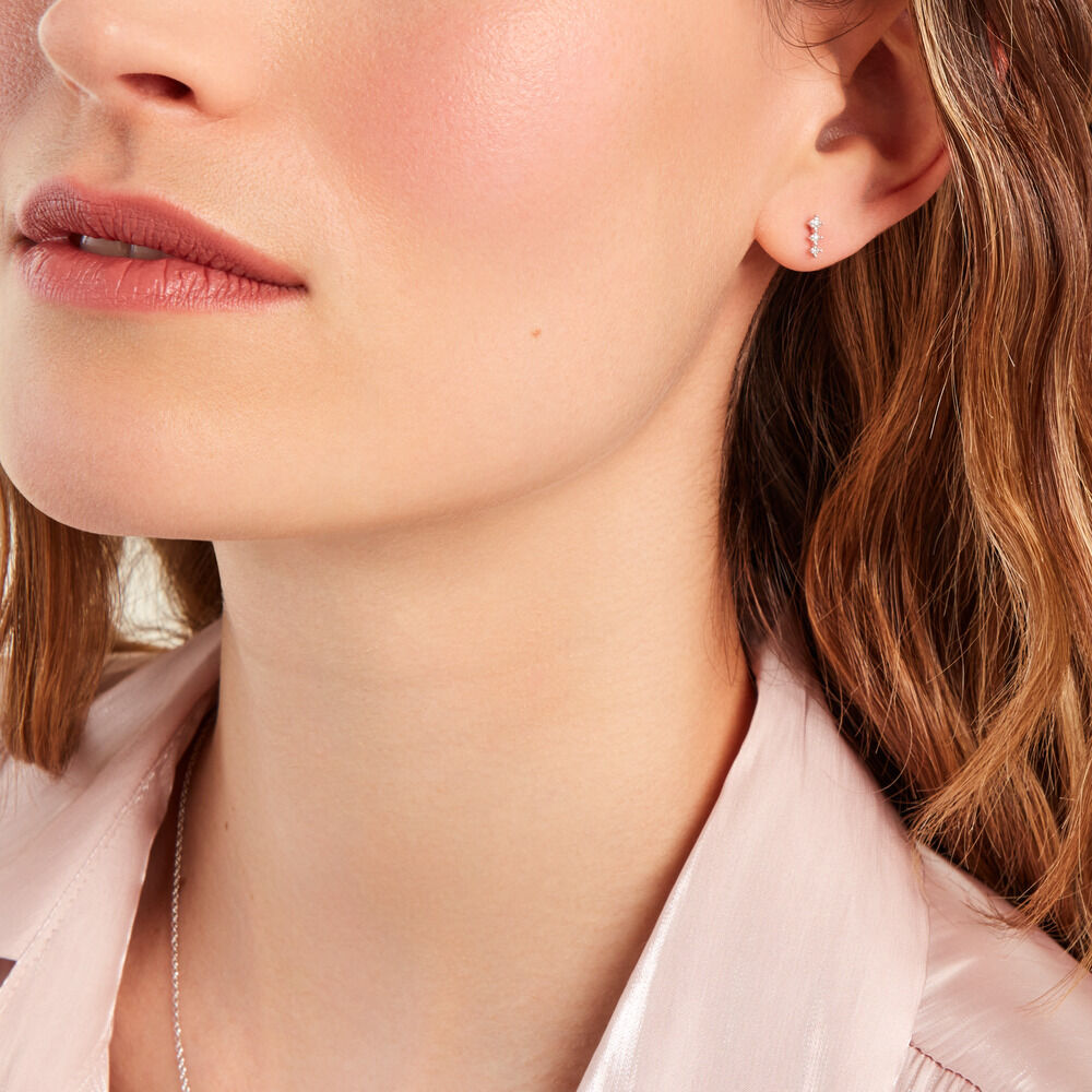 Boucles D'oreilles Puces Ganesha Or Blanc Diamant - Puces Femme | Marc Orian