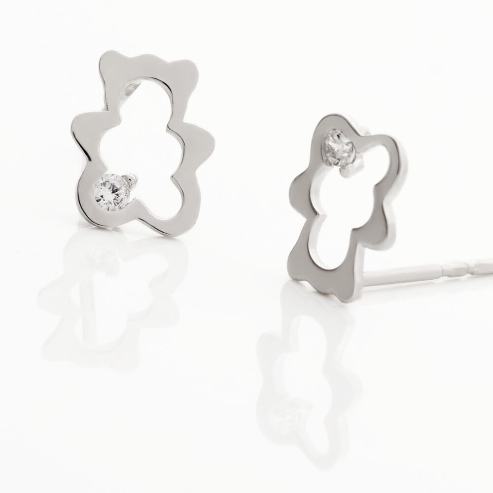 Boucles D'oreilles Puces Eusebia Ours Or Blanc Oxydes - Puces Enfant | Marc Orian