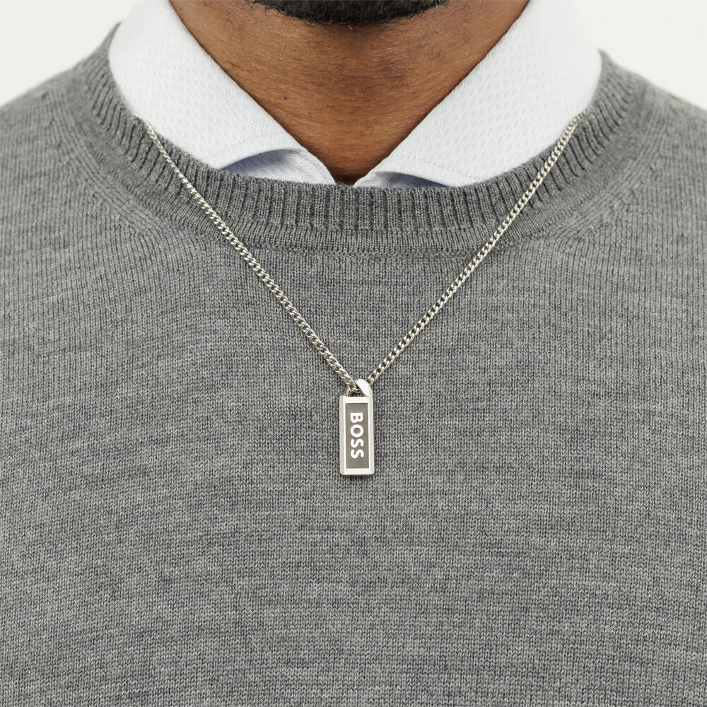 Collier Boss Kassy Emblem Acier Blanc - Colliers Homme | Marc Orian