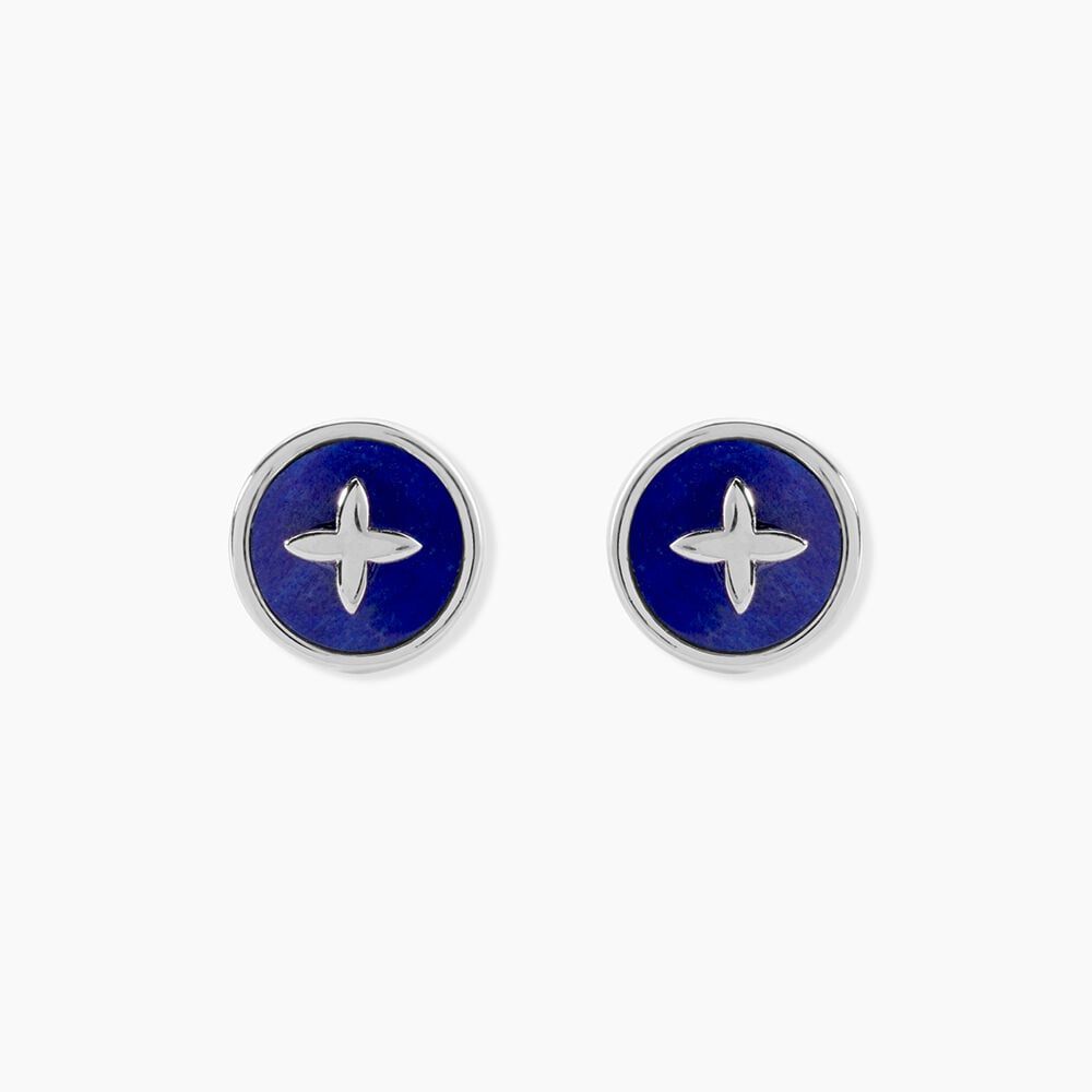 Boucles D'Oreilles Puces Talismania Argent Blanc Lapis Lazuli - Puces Femme | Marc Orian