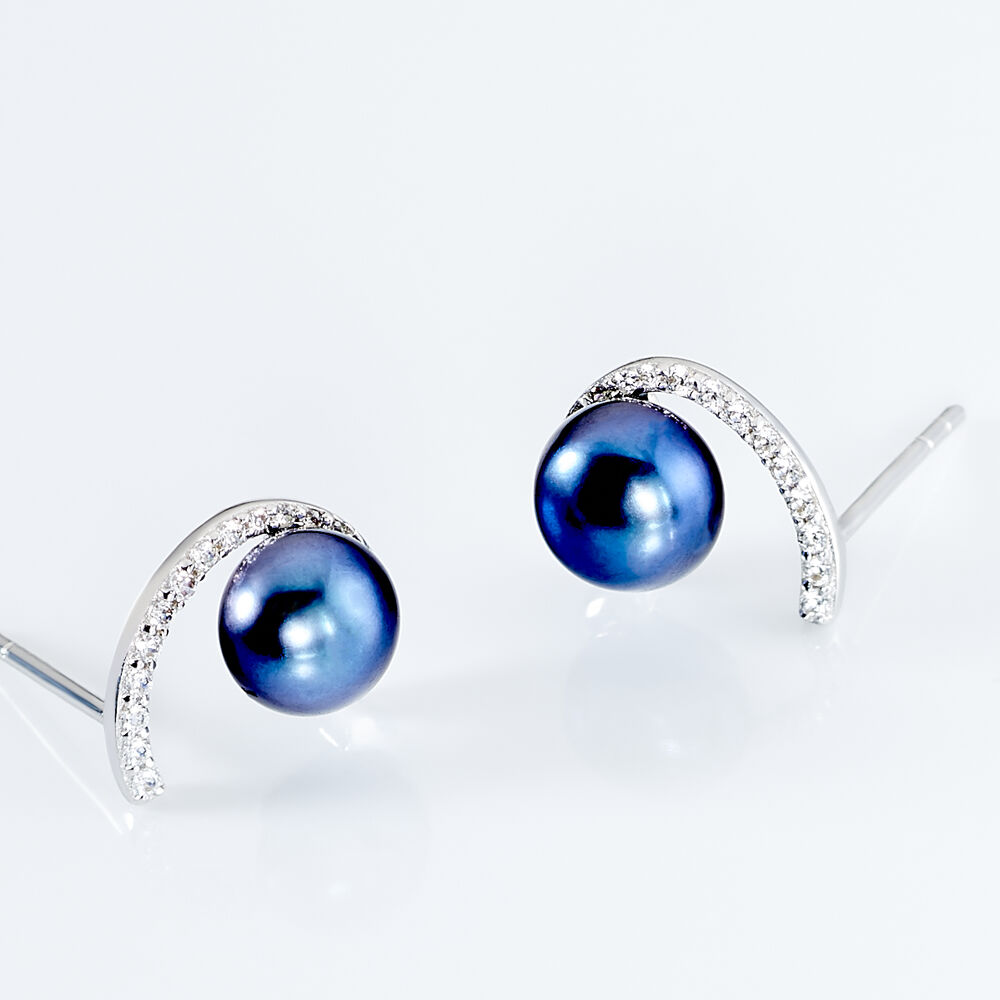Boucles D'oreilles Puces Anais Or Blanc Perle De Culture Et Oxyde - Puces Femme | Marc Orian