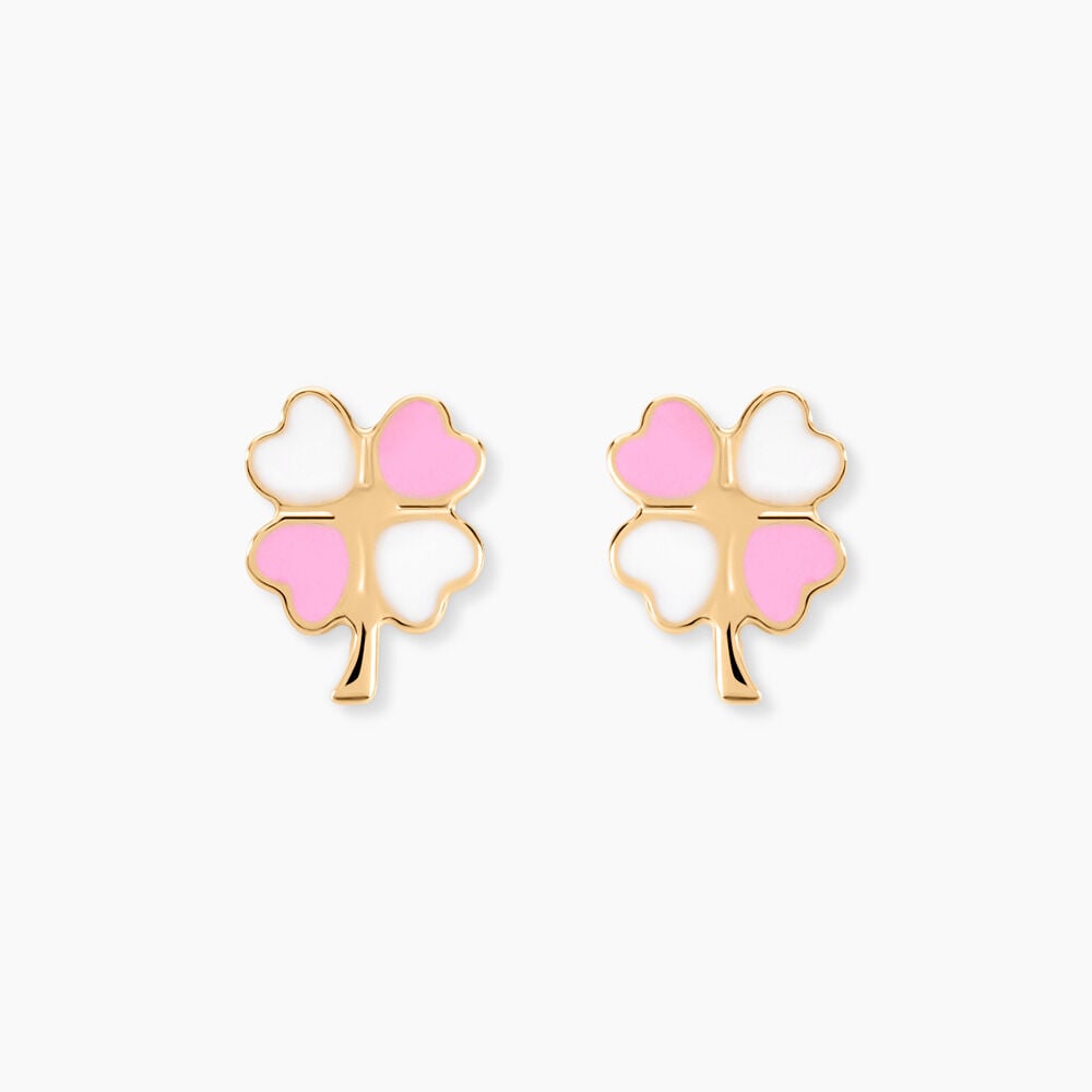 Boucles D'oreilles Puces Trefle Email Or Jaune - Puces Enfant | Marc Orian