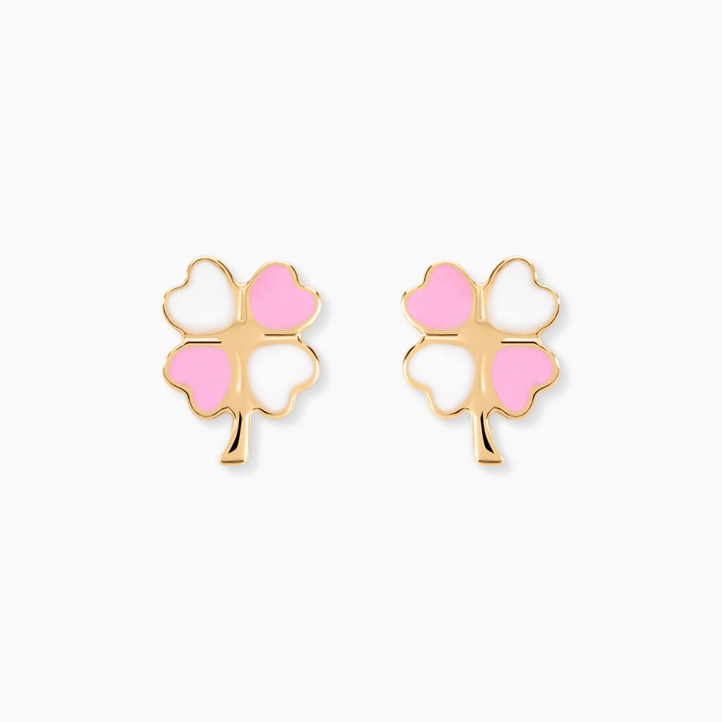 Boucles D'oreilles Puces Trefle Email Or Jaune - Puces Enfant | Marc Orian