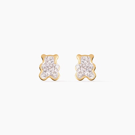 Boucles D'oreilles Puces Emerica Ours 0 Or Jaune Strass - Puces Enfant | Marc Orian