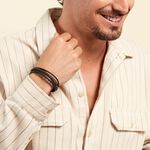 Bracelet Phebus Him Acier Vieilli Cuir Noir Pierre De Lave - Bracelets cuir Homme | Marc Orian