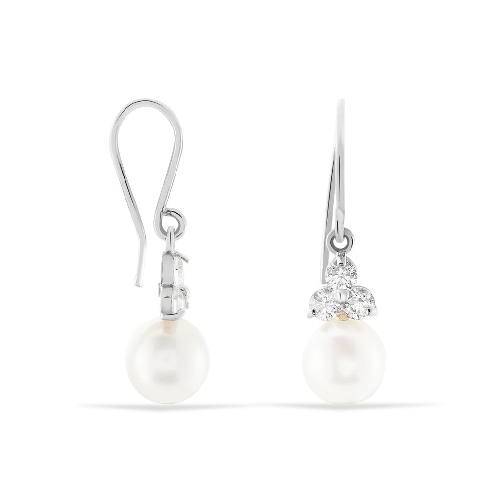 Boucles D'oreilles Pendantes Taissia Or Blanc Perle Culture Et Oxyde - Boucles d'oreilles Pendantes Femme | Marc Orian