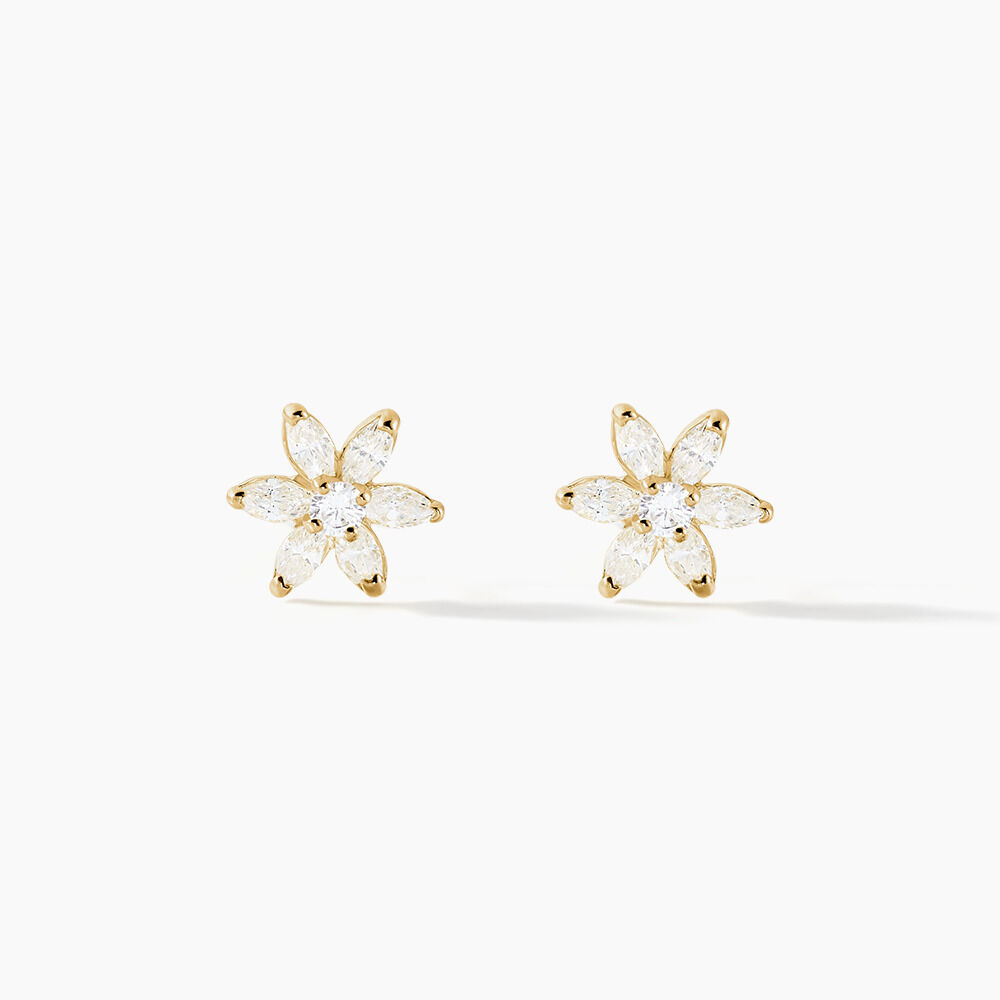 Boucles D'oreilles Puces Eleanor Fleur Or Jaune Oxyde De Zirconium - Puces Femme | Marc Orian
