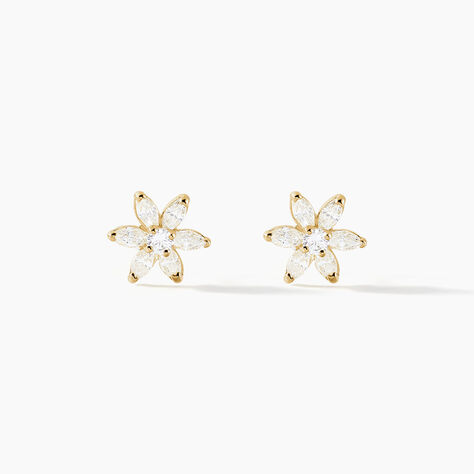 Boucles D'oreilles Puces Eleanor Fleur Or Jaune Oxyde De Zirconium - Puces Femme | Marc Orian