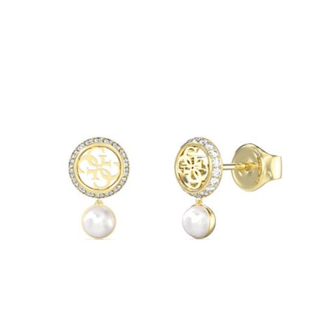 Boucles D'Oreilles Pendantes Guess Tiny Pearly Acier Jaune Oxyde De Zirconium Perle D'Imitation - Pendantes Femme | Marc Orian