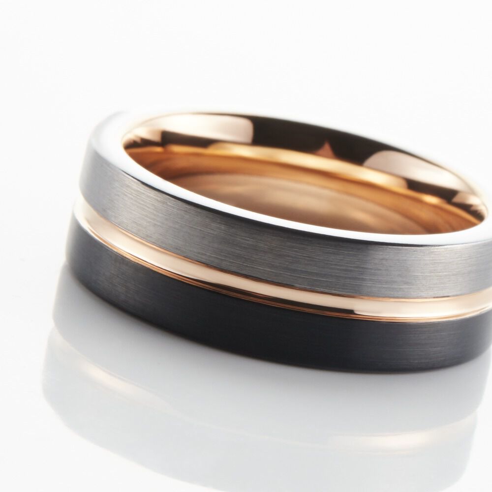 Bague Jourdan Echo Tungstene Tricolore Blanc / Rose / Noir - Bagues grosses Homme | Marc Orian