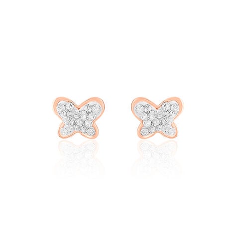 Boucles D'oreilles Puces Edme Papillon Or Rose Strass - Puces Femme | Marc Orian