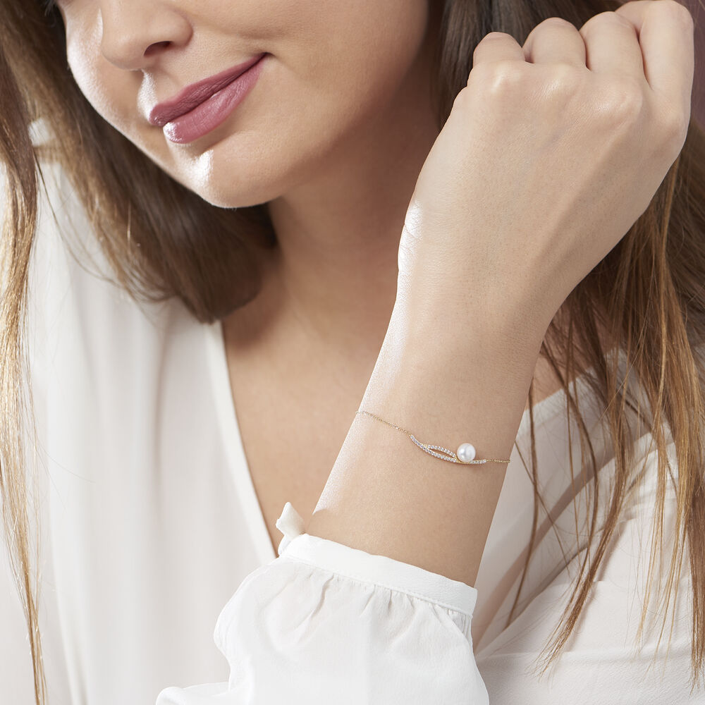 Bracelet Tesnimae Or Jaune Oxyde De Zirconium Et Perle De Culture - Bracelets chaînes Femme | Marc Orian