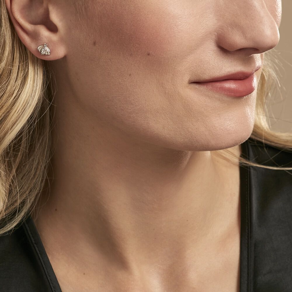 Boucles D'oreilles Puces Bee Argent Blanc - Puces Femme | Marc Orian