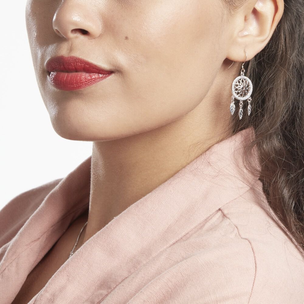 Boucles D'oreilles Pendantes Nemetona Argent Blanc Oxyde - Pendantes Femme | Marc Orian