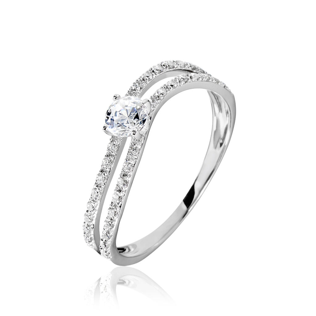 Bague Vrille Double Or Blanc Oxyde De Zirconium - Bagues Solitaire Femme | Marc Orian
