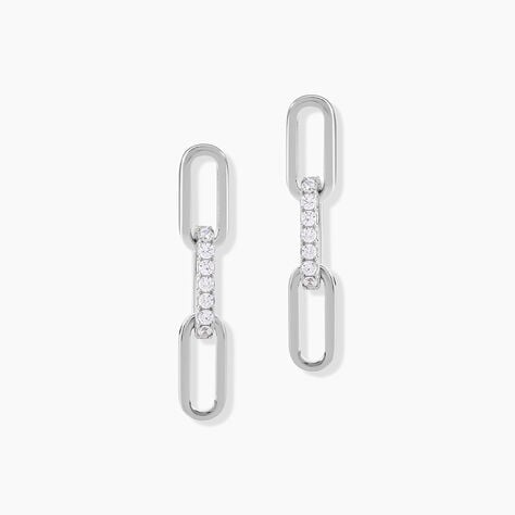 Boucles D'Oreilles Pendantes Madame Argent Blanc Oxyde De Zirconium - Pendantes Femme | Marc Orian