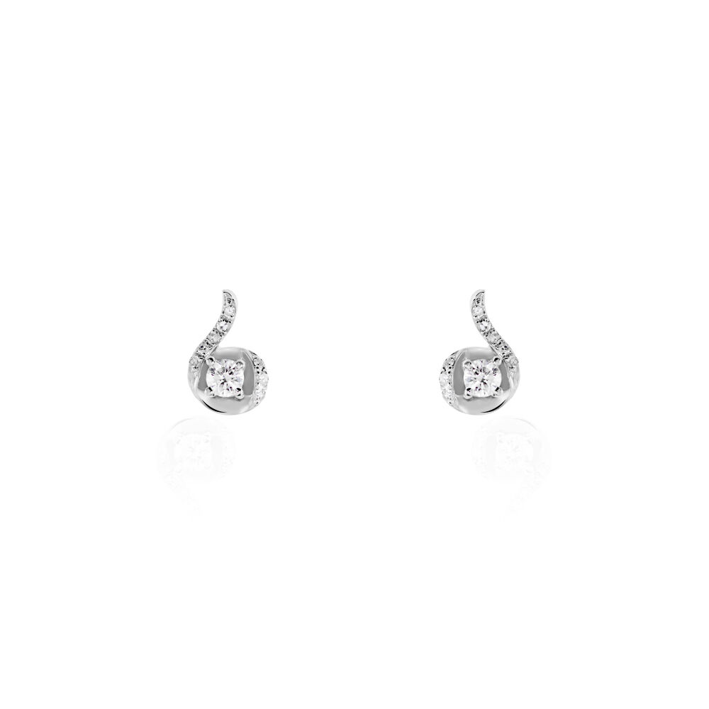 Boucles D'oreilles Puces Vrille Accompagnee Or Blanc Diamant - Boucles d'oreilles mariage Femme | Marc Orian