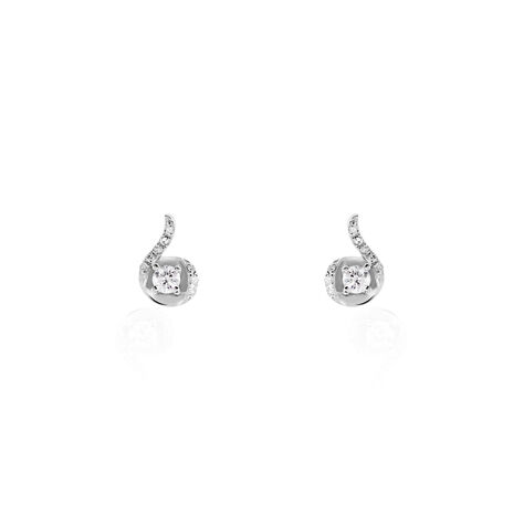 Boucles D'oreilles Puces Vrille Accompagnee Or Blanc Diamant - Boucles d'oreilles mariage Femme | Marc Orian
