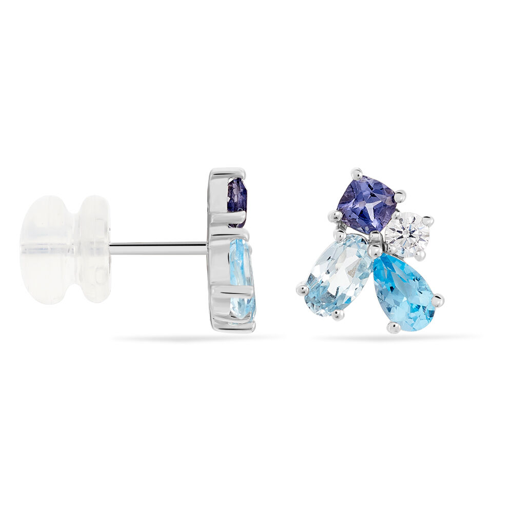 Boucles D'oreilles Puces Doryne Or Blanc Topaze Et Oxyde De Zirconium - Puces Femme | Marc Orian