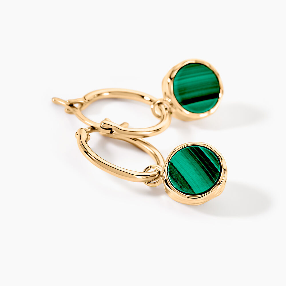 Cr&eacute;oles Plaqu&eacute; Or Neassa Malachite - Boucles d'oreilles pampille Femme | Marc Orian