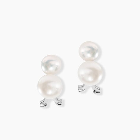 Boucles D'oreilles Clips Argent Blanc Viano Perles Oxydes - Puces Femme | Marc Orian