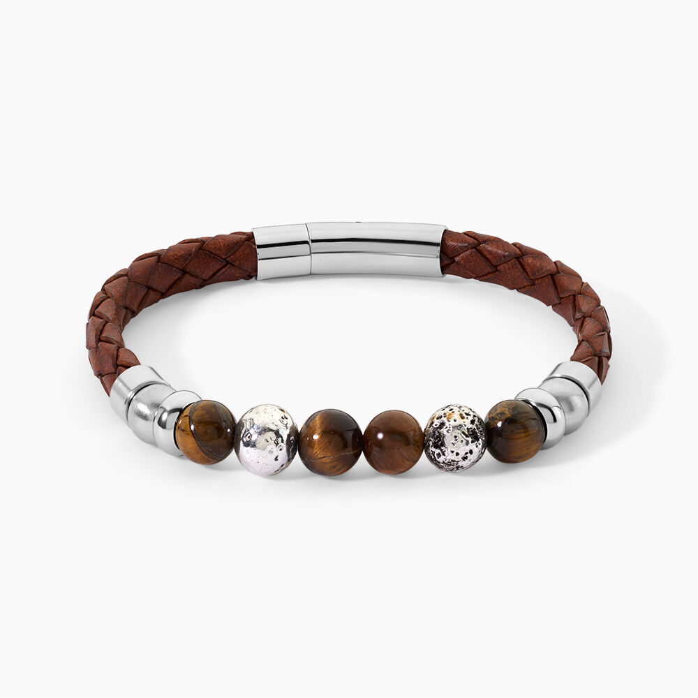 Bracelet Acier Blanc Abraham Pierre De Synthese - Bracelets cuir Homme | Marc Orian