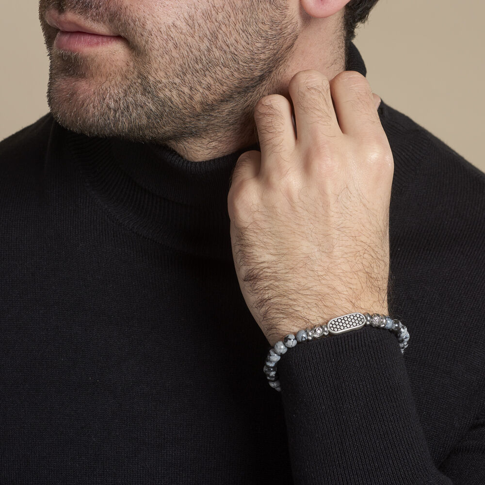 Bracelet Philo Acier Blanc Obsidienne Pierre De Lave - Bracelets chaînes Homme | Marc Orian