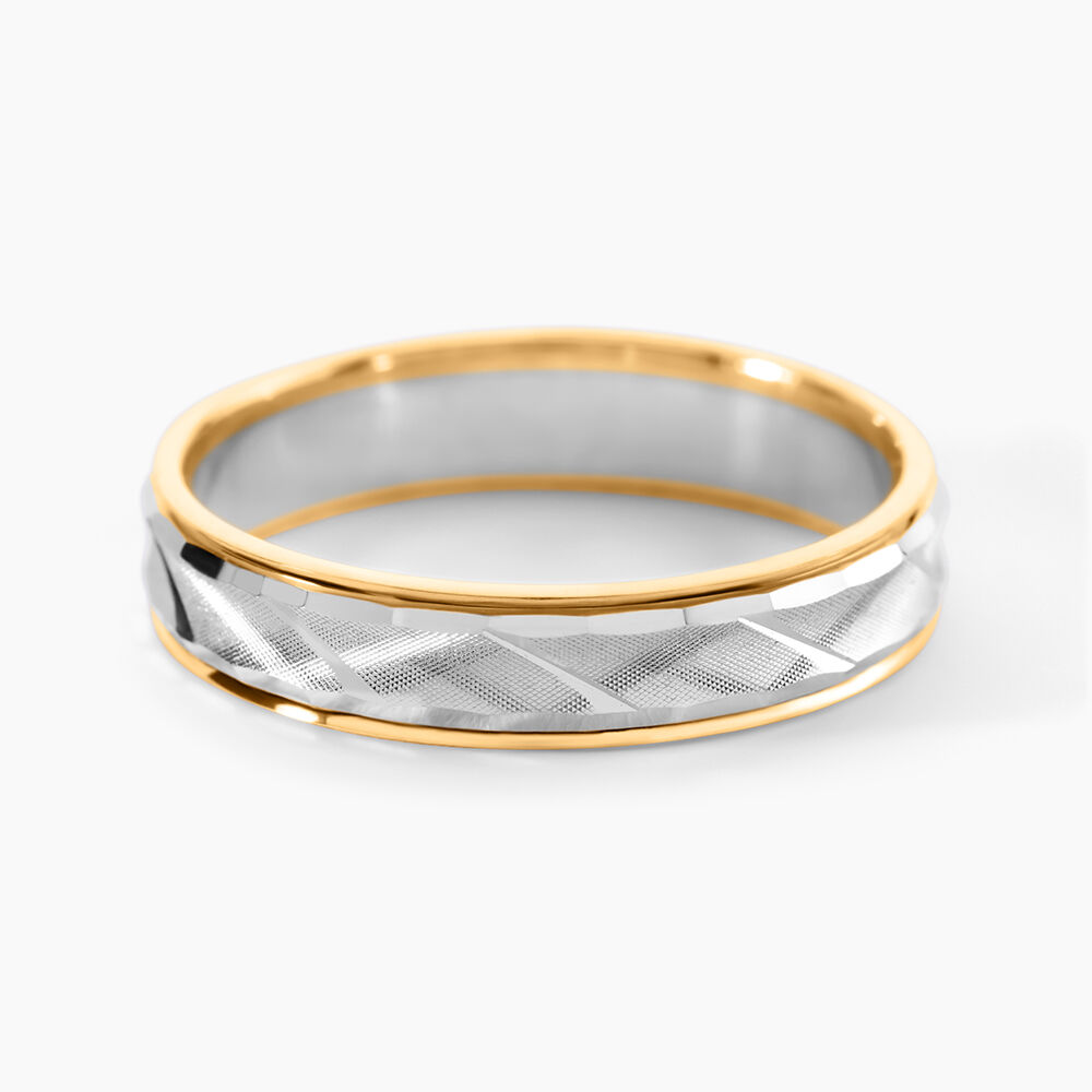 Alliance Mat Striee Ruban Plat Or Bicolore - Alliances duo Unisex | Marc Orian