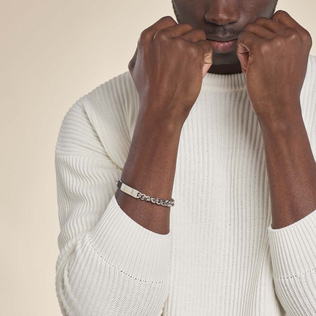 Bracelet Identité Adoline Acier Blanc Diamant - Gourmettes Homme | Marc Orian