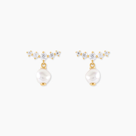 Boucles D'Oreilles Pendantes Elysia Or Jaune Perle De Culture Oxyde De Zirconium - Pendantes Femme | Marc Orian