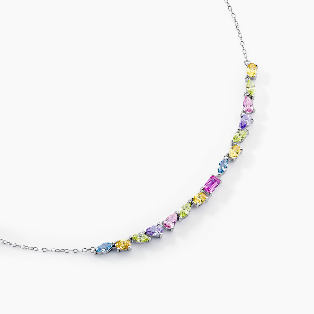 Collier Evasion Argent Blanc Pierre De Synthese Oxyde De Zirconium - Colliers avec pierres Femme | Marc Orian