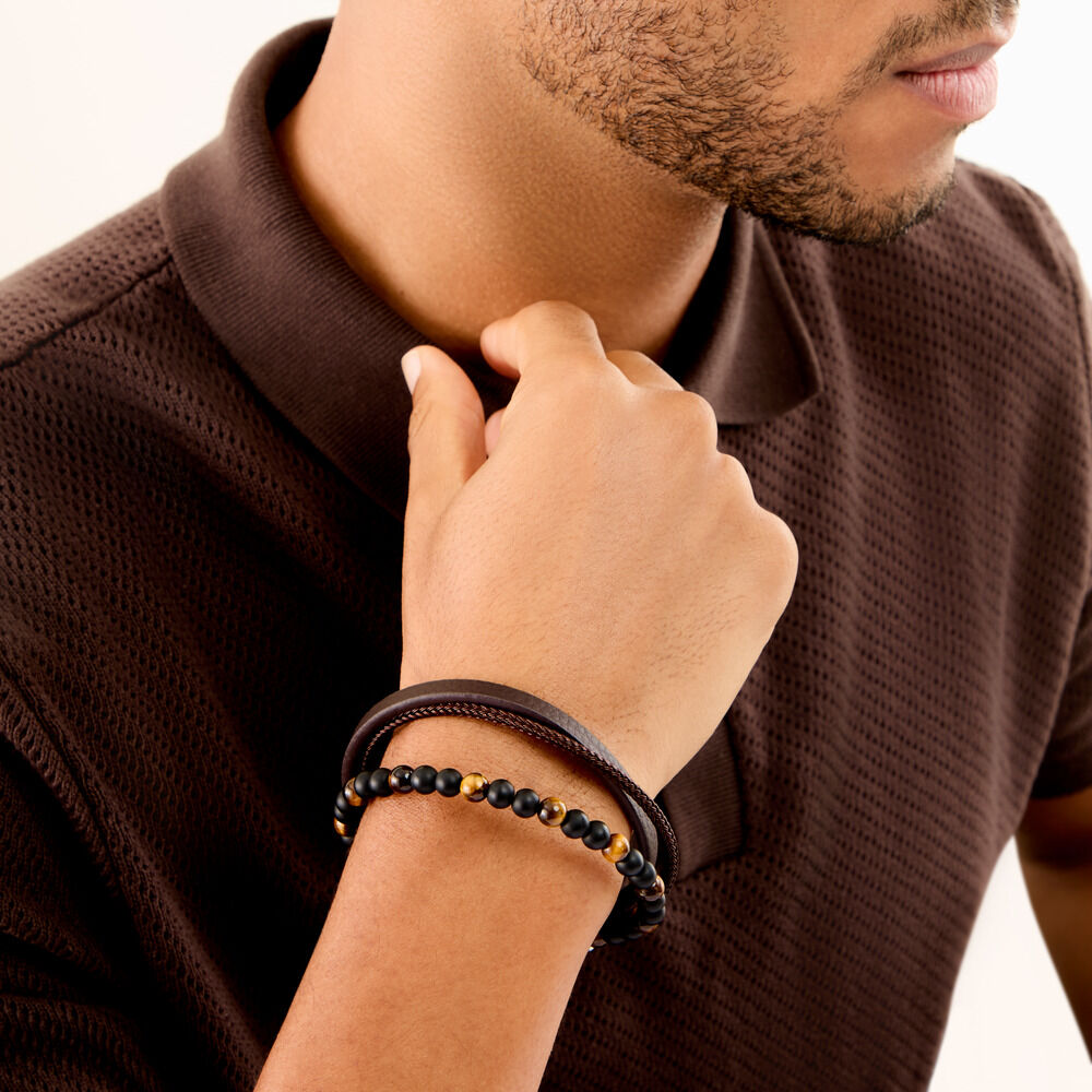 Bracelet Cuir De Vache Marron Onyx Oeil De Tigre - Bracelets cuir Homme | Marc Orian