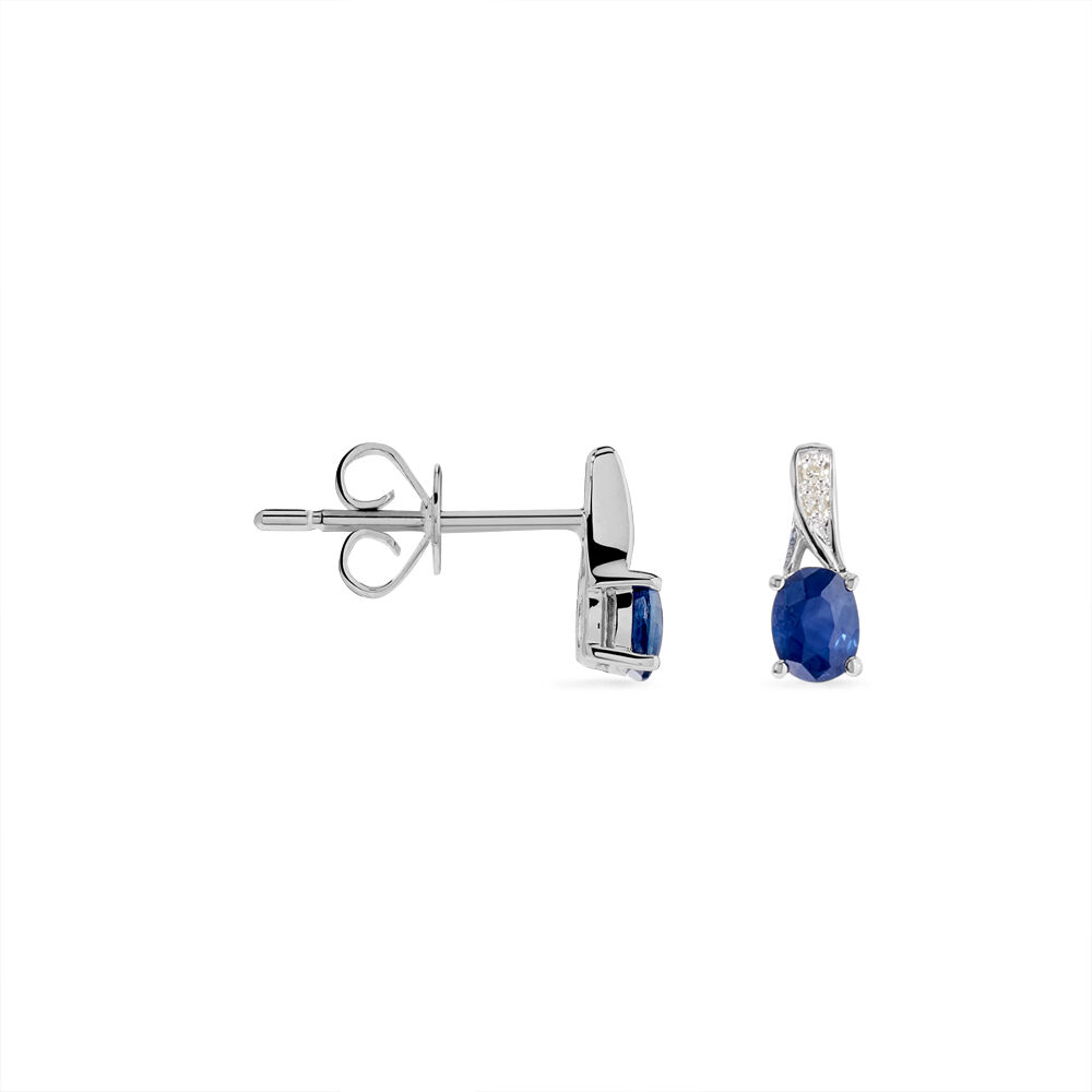 Boucles D'oreilles Puces Charmante Or Blanc Saphir Et Diamant - Puces Femme | Marc Orian