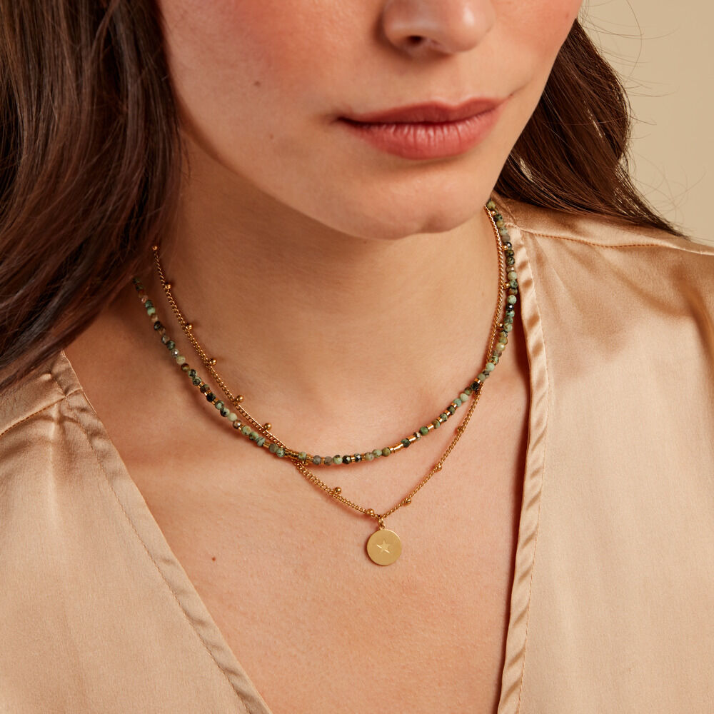 Collier Acier Doré Jaspe Africain - Colliers avec pierres Femme | Marc Orian