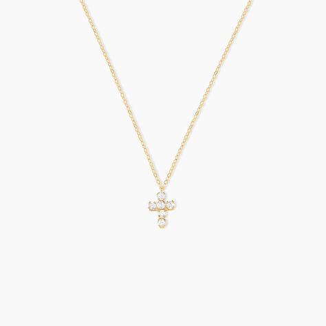 Collier Canice Croix Or Jaune Oxyde De Zirconium - Colliers avec pierres Famille | Marc Orian