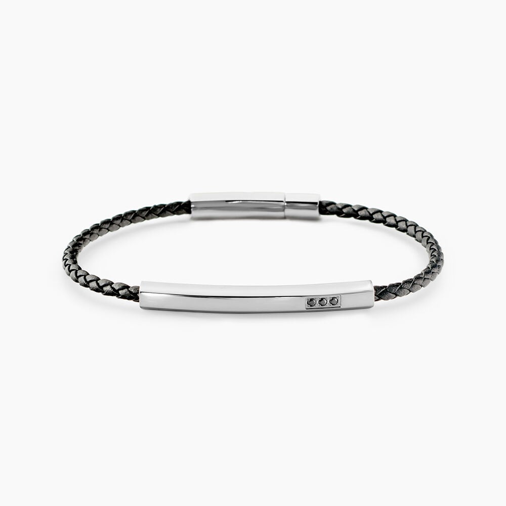 Bracelet Jourdan Cuir De Vache Noir Diamant Synth&eacute;tique - Bracelets cuir Homme | Marc Orian