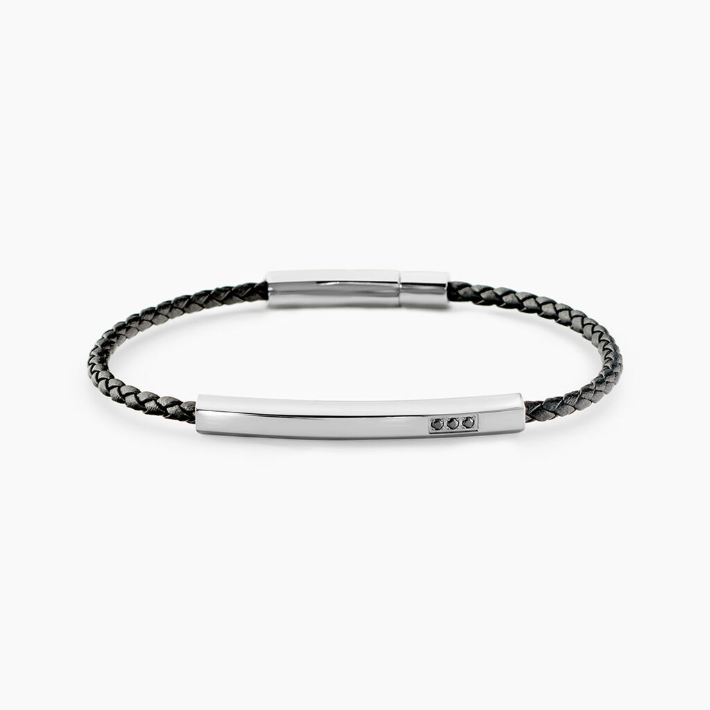 Bracelet Jourdan Cuir De Vache Noir Diamant Synth&eacute;tique - Bracelets cuir Homme | Marc Orian