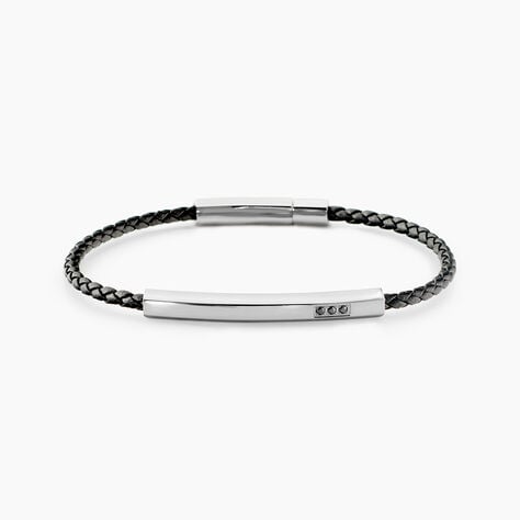 Bracelet Jourdan Cuir De Vache Noir Diamant Synth&eacute;tique - Bracelets cuir Homme | Marc Orian