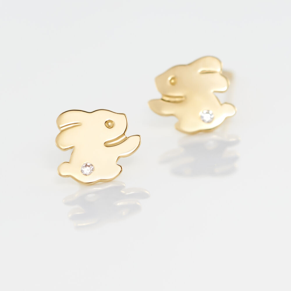 Boucles D'oreilles Puces Elioussa Lapin Or Jaune Oxyde De Zirconium - Puces Femme | Marc Orian