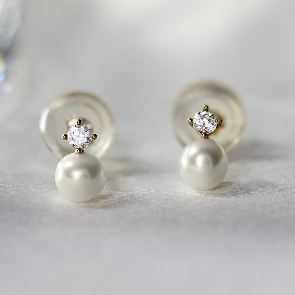 Boucles D'oreilles Puces Eolande Or Jaune Perle De Culture - Puces Femme | Marc Orian