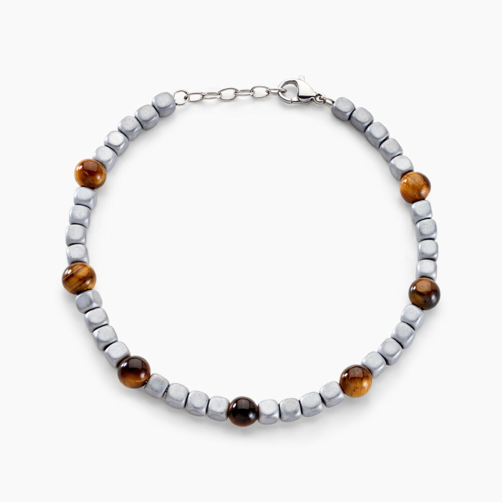 Bracelet Ole Acier Blanc Oeil De Tigre Hématite - Bracelets chaînes Homme | Marc Orian