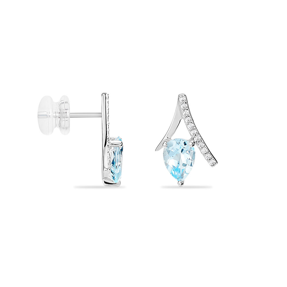 Boucles D'oreilles Puces Electa Or Blanc Topaze Et Oxyde De Zirconium - Puces Femme | Marc Orian