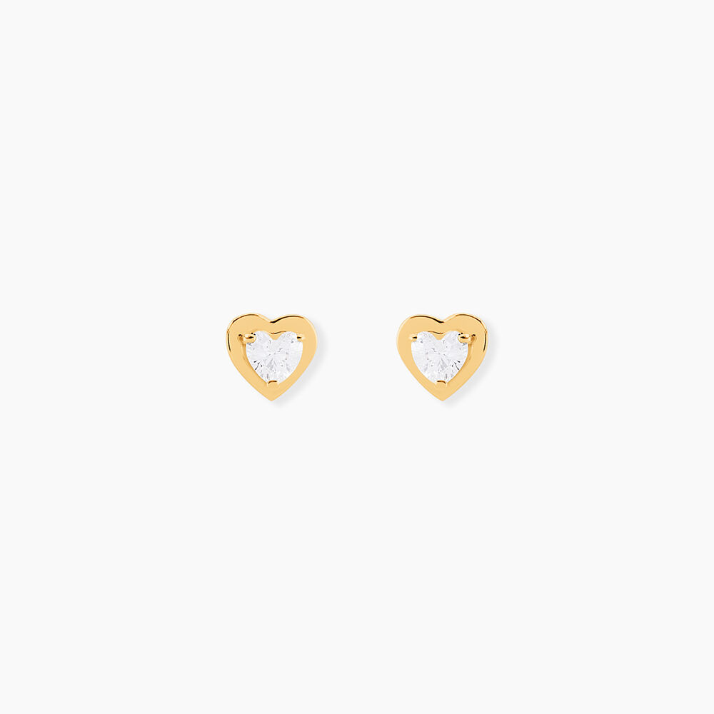 Boucles D'oreilles Puces Dot Coeur Plein Or Jaune Oxyde De Zirconium - Puces Femme | Marc Orian