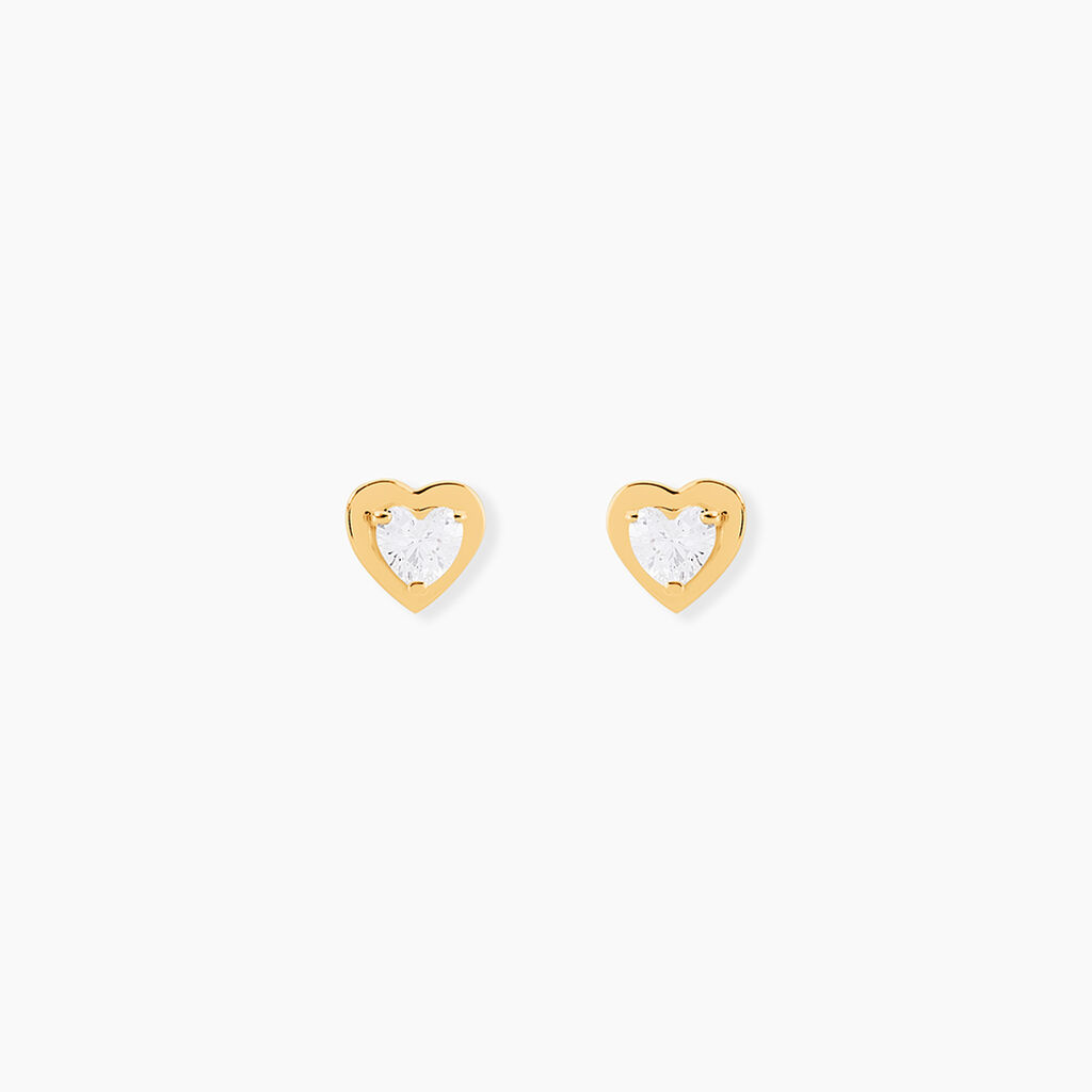 Boucles D'oreilles Puces Dot Coeur Plein Or Jaune Oxyde De Zirconium - Puces Femme | Marc Orian