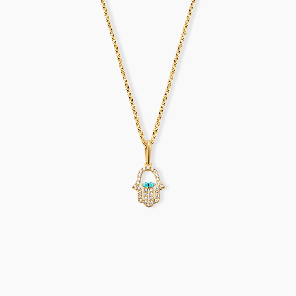 Pendentif Fatima Argent Dor&eacute; A L'Or 750/1000 Oxyde De Zirconium - Bijoux fantaisie Femme | Marc Orian