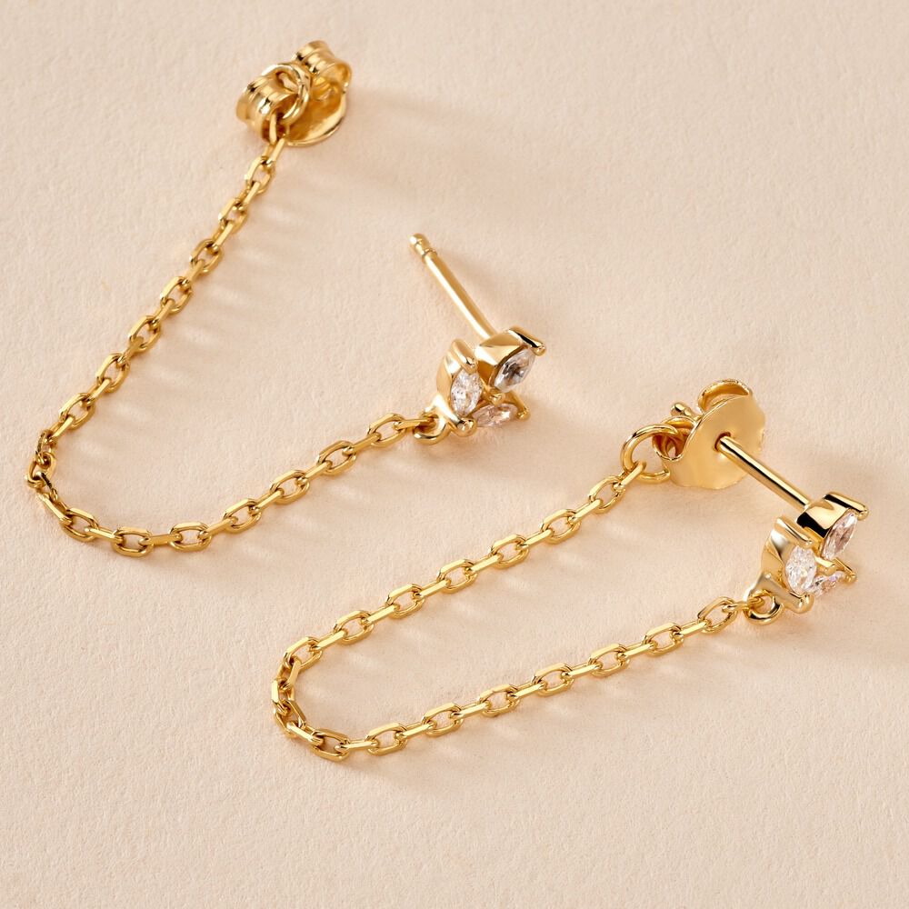 Boucles D'oreilles Pendantes Erma Plaqué Or Doré Oxyde De Zirconium - Pendantes Femme | Marc Orian