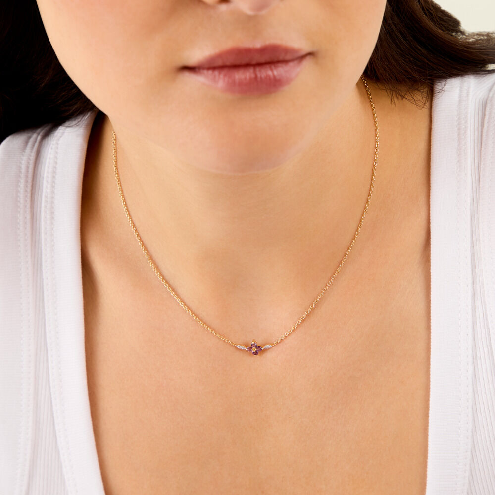 Collier Everett Argent Dor&eacute; A L'Or 750/1000 Am&eacute;thyste Oxyde De Zirconium - Colliers avec pierres Femme | Marc Orian