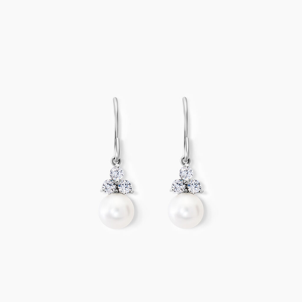 Boucles D'oreilles Pendantes Taissia Or Blanc Perle Culture Et Oxyde - Pendantes Femme | Marc Orian